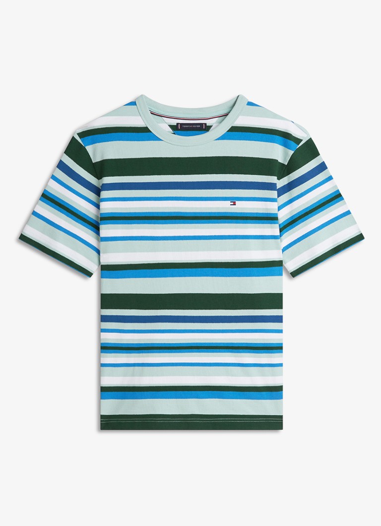 Tommy Hilfiger Heren T-shirt met streepprint en logo in de kleur Mint