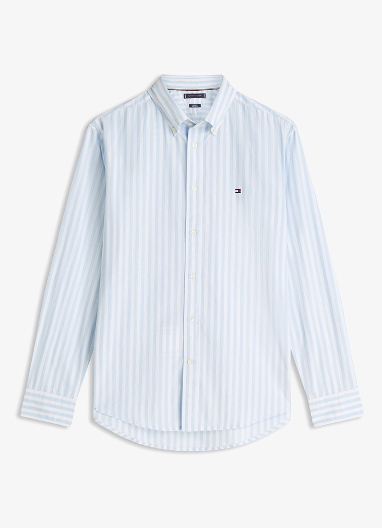 Tommy Hilfiger Heren Flex Poplin overhemd met streepprint in de kleur Lichtblauw
