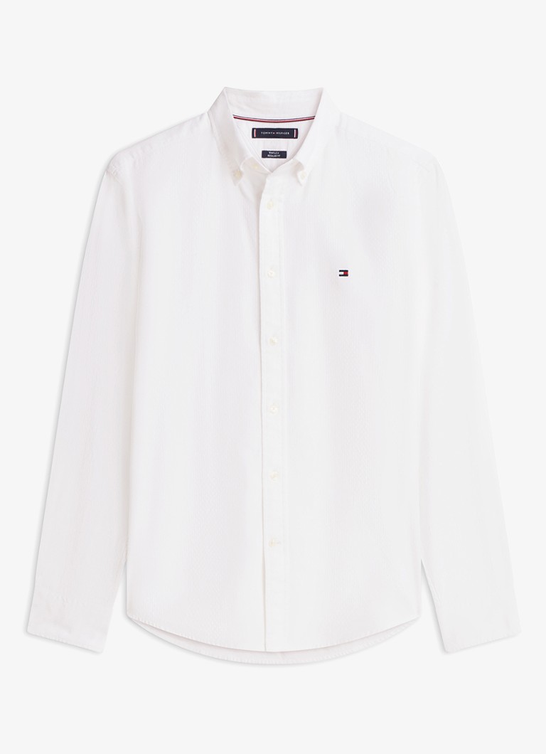 Tommy Hilfiger Heren Regular fit overhemd met logo in de kleur Wit
