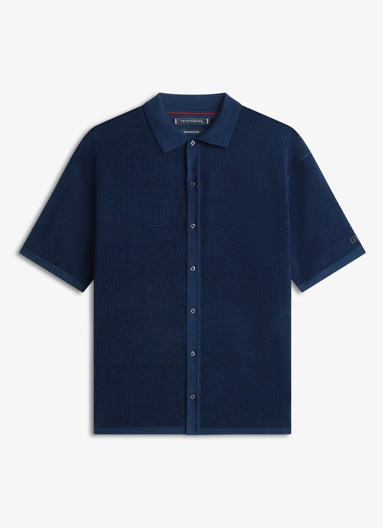 Tommy Hilfiger Heren Relaxed fit overhemd met opengewerkt dessin in de kleur Donkerblauw