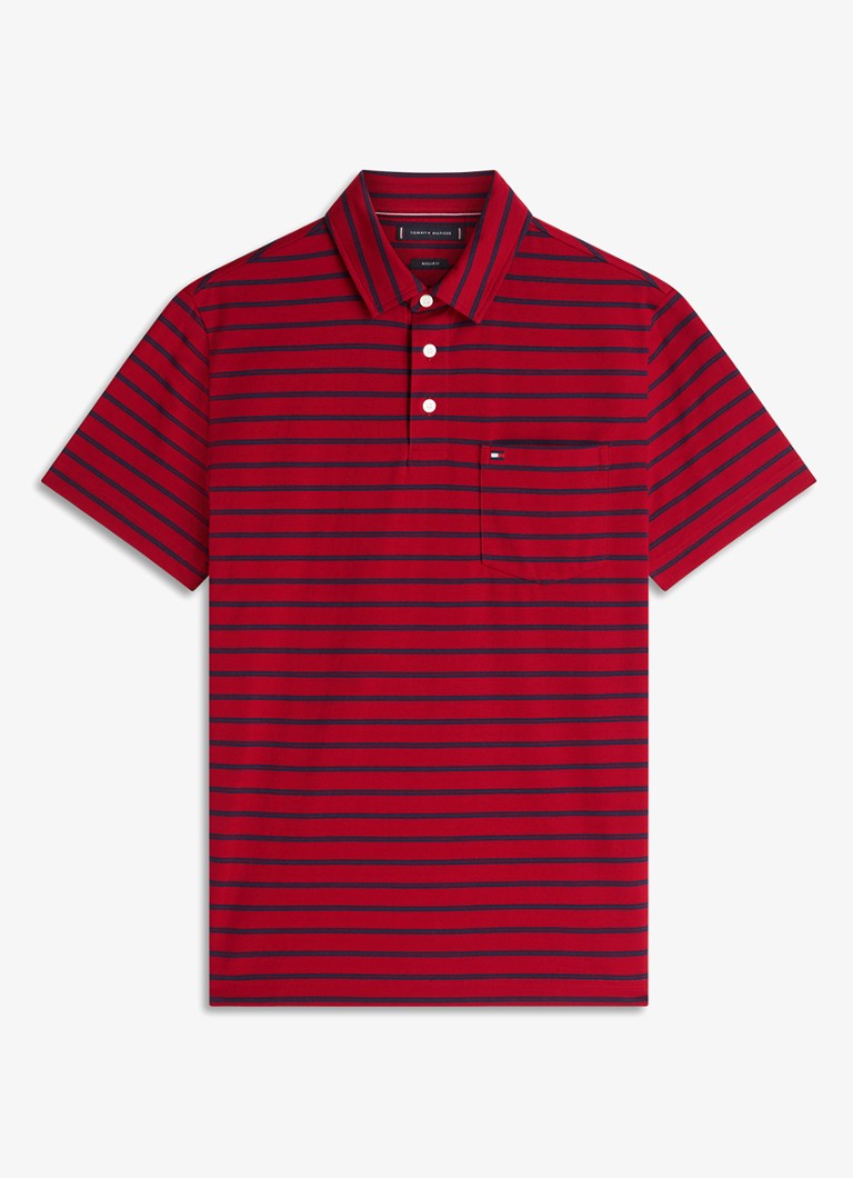 Tommy Hilfiger Heren Regular fit polo met streepprint en borstzak in de kleur Donkerrood