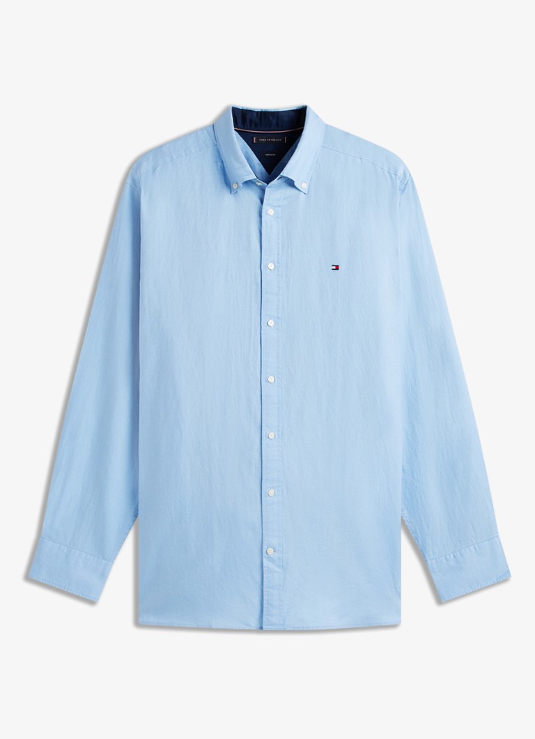 Tommy Hilfiger Heren Regular fit overhemd in katoenblend in de kleur Blauw