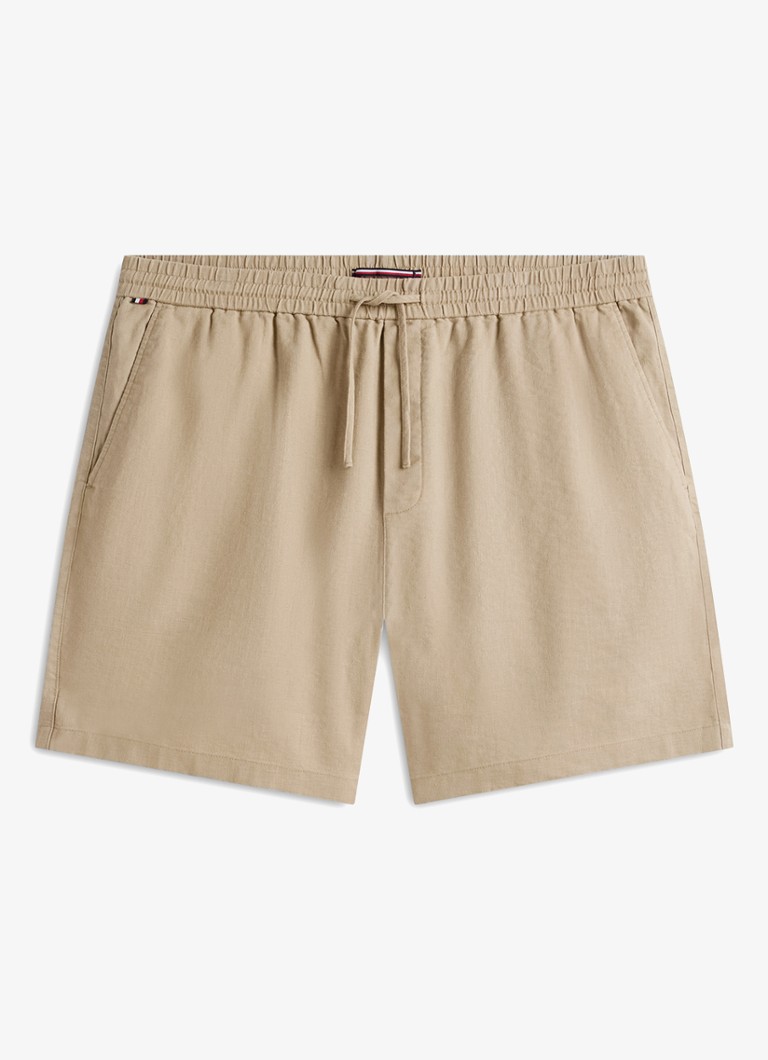 Tommy Hilfiger Heren Straight fit korte broek in linnenblend in de kleur Beige