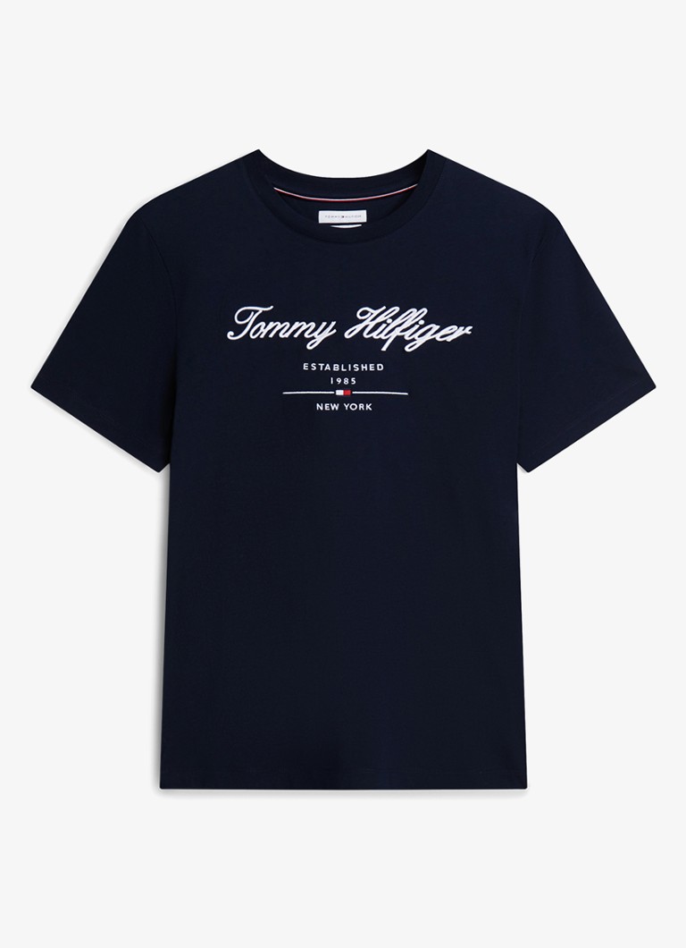 Tommy Hilfiger Heren T-shirt met logoprint in de kleur Donkerblauw