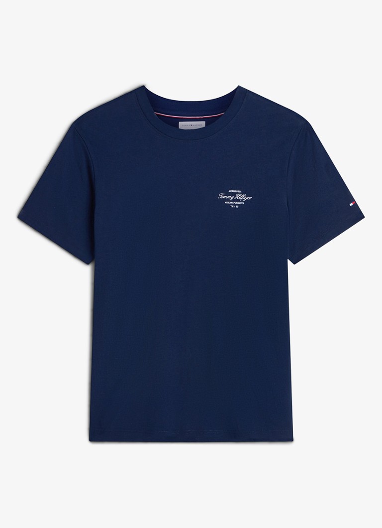 Tommy Hilfiger Heren T-shirt met logo- en backprint in de kleur Donkerblauw
