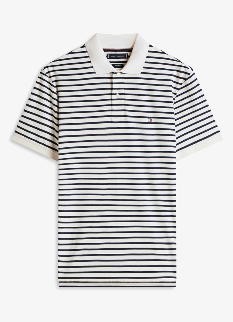Tommy Hilfiger Heren Regular fit polo met logo in de kleur Ivory Petal / Navy Blue-0FA / Blauw