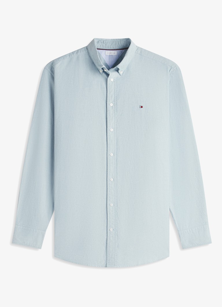 Tommy Hilfiger Heren Regular fit overhemd met logoborduring in de kleur Lichtblauw