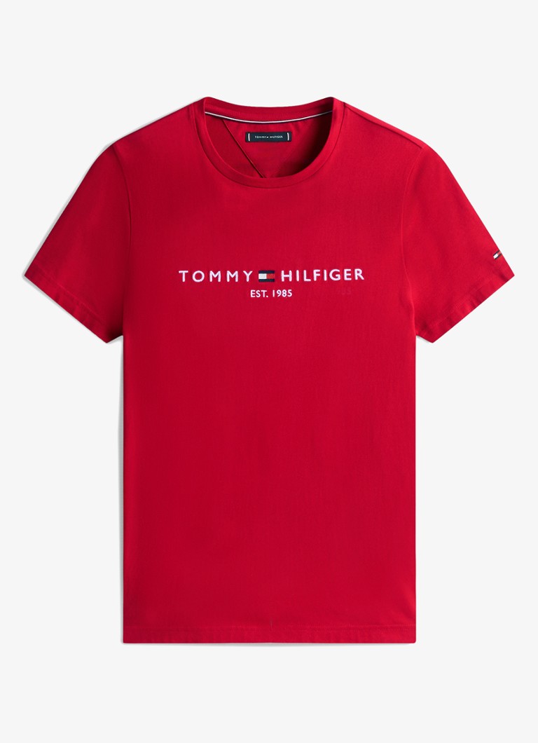 Tommy Hilfiger Heren T-shirt met logoborduring in de kleur Medium Red / White-XLD
