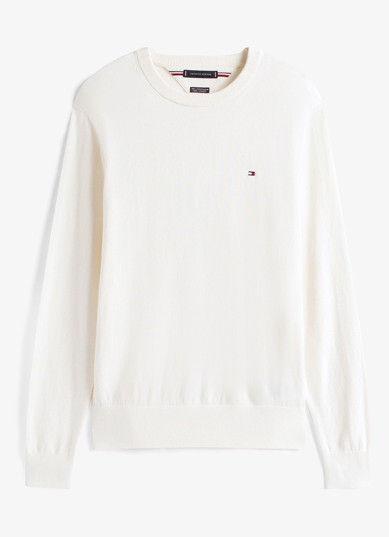 Tommy Hilfiger Heren Fijngebreide pullover in kasjmierblend met logoborduring in de kleur Ivoor