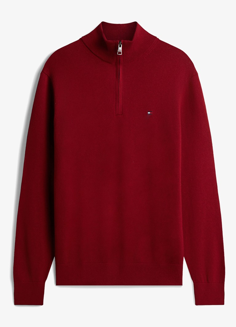Tommy Hilfiger Heren Fijngebreide trui in kasjmierblend met logoborduring in de kleur Rood