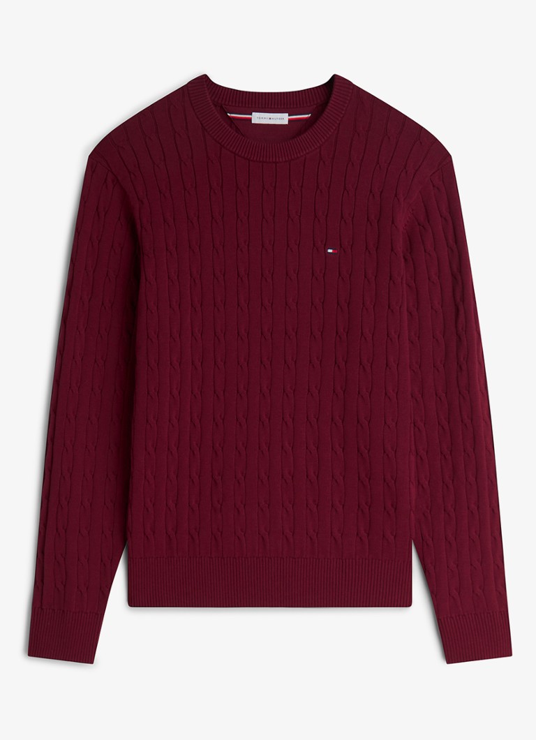 Tommy Hilfiger Heren Flag Embroidery Cable Knit Jumper in de kleur Burgundy-VLP