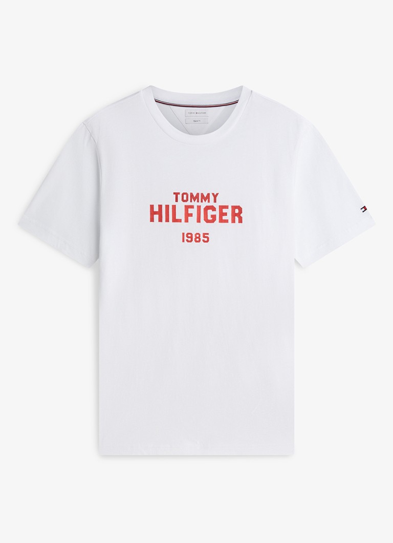 Tommy Hilfiger Heren T-shirt met logoprint in de kleur Wit
