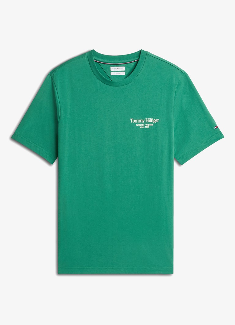 Tommy Hilfiger Heren T-shirt met logo- en backprint in de kleur Groen