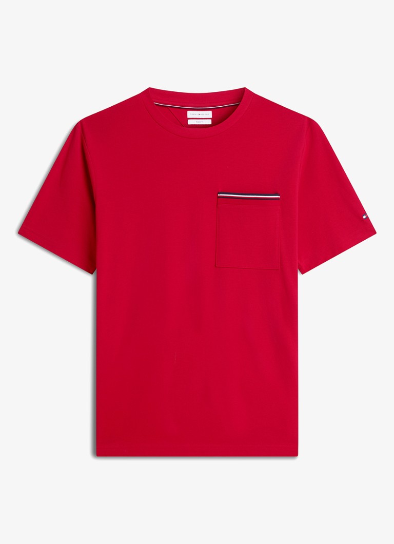 Tommy Hilfiger Heren T-shirt met borstzak in de kleur Rood