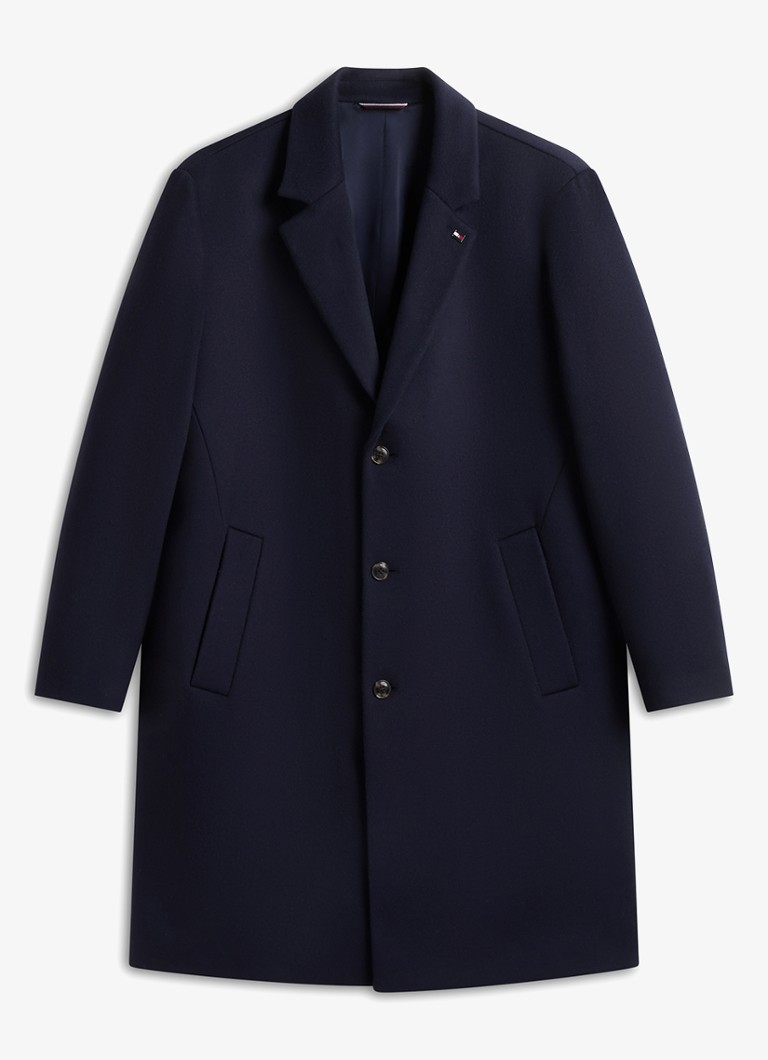 Tommy Hilfiger Heren New York Label mantel in wolblend in de kleur Donkerblauw
