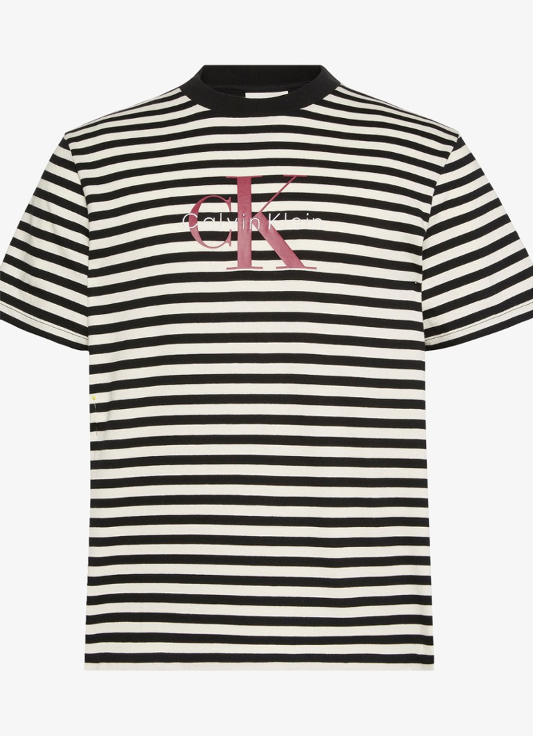 Calvin Klein Heren T-shirt met streepprint en logo in de kleur Zwart