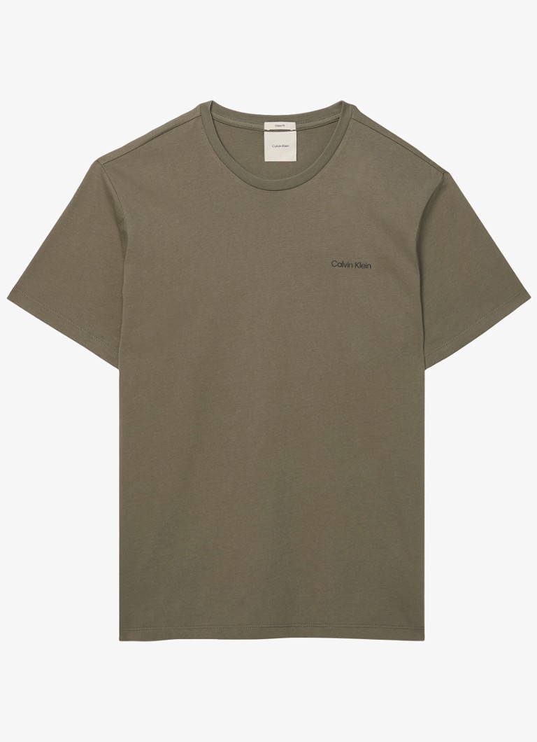 Calvin Klein Heren T-shirt met logo in de kleur Olijfgroen