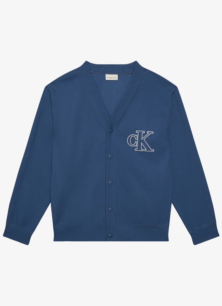 Calvin Klein Heren Fijngebreid vest met logo in de kleur Blauwgrijs