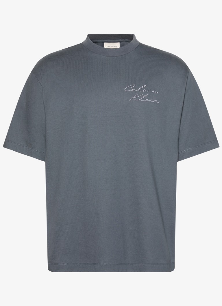 Calvin Klein Heren T-shirt met logo- en backprint in de kleur Donkergrijs