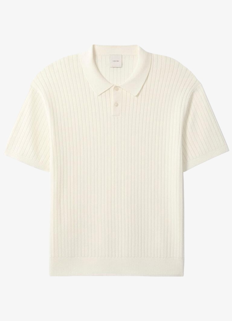 Calvin Klein Heren Ribgebreide trui met polokraag in de kleur Ivoor