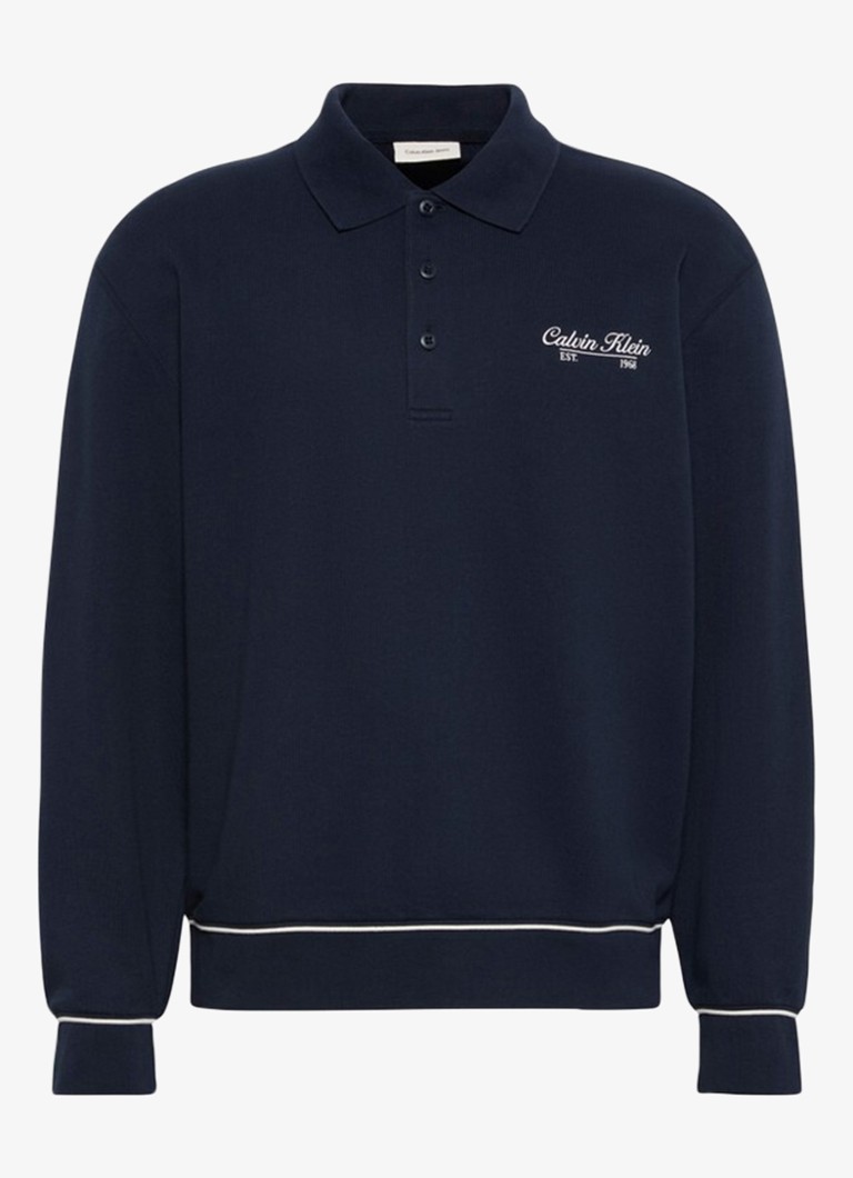 Calvin Klein Heren Pullover met logoborduring in de kleur Dark Sapphire-Cef / Bruin