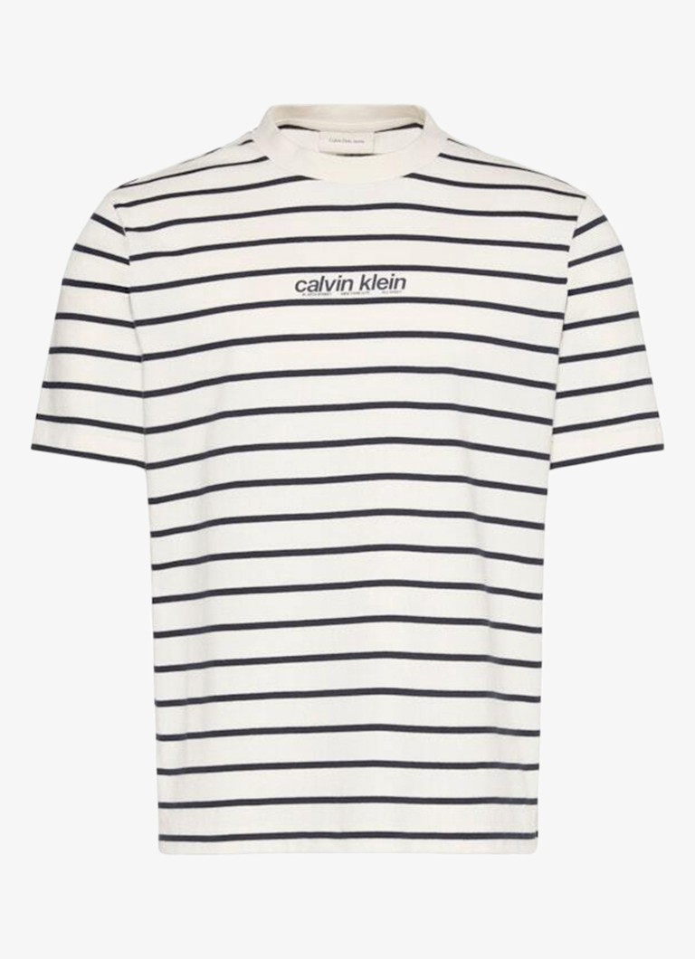 Calvin Klein Heren T-shirt met streepprint in de kleur Tofu-Yas / Wit