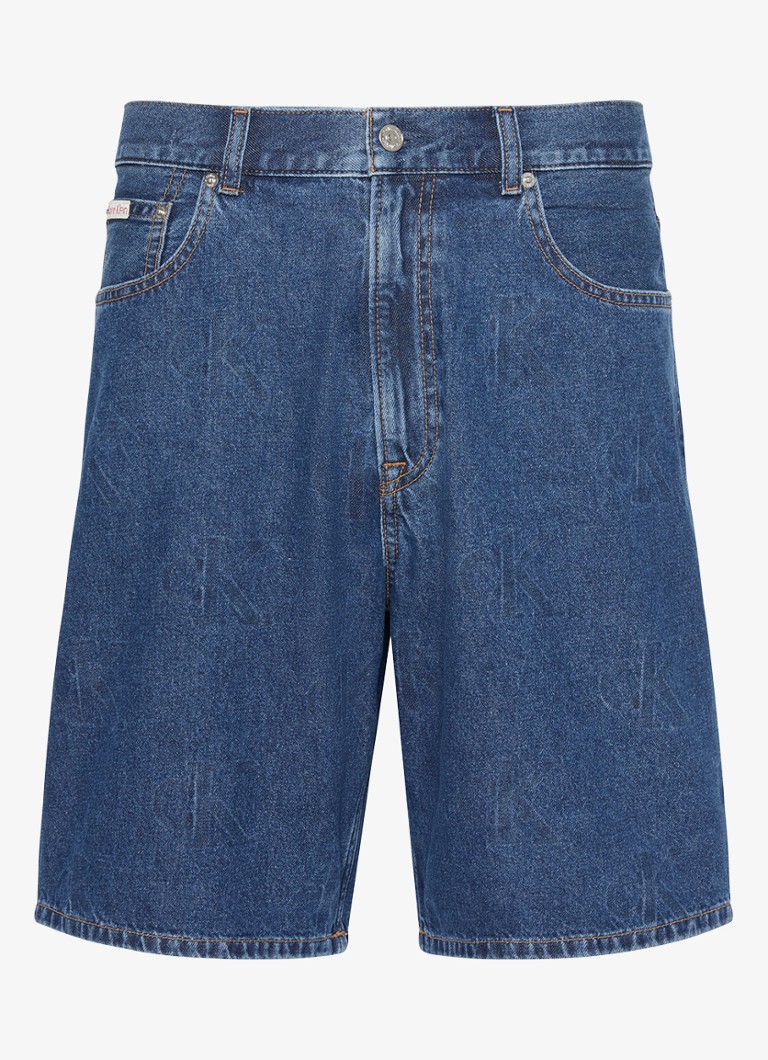 Calvin Klein Heren Straight fit korte broek van denim met logoprint in de kleur Donkerblauw