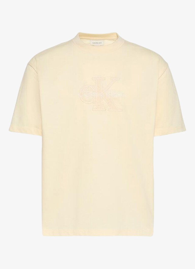 Calvin Klein Heren T-shirt met logoborduring in de kleur Creme