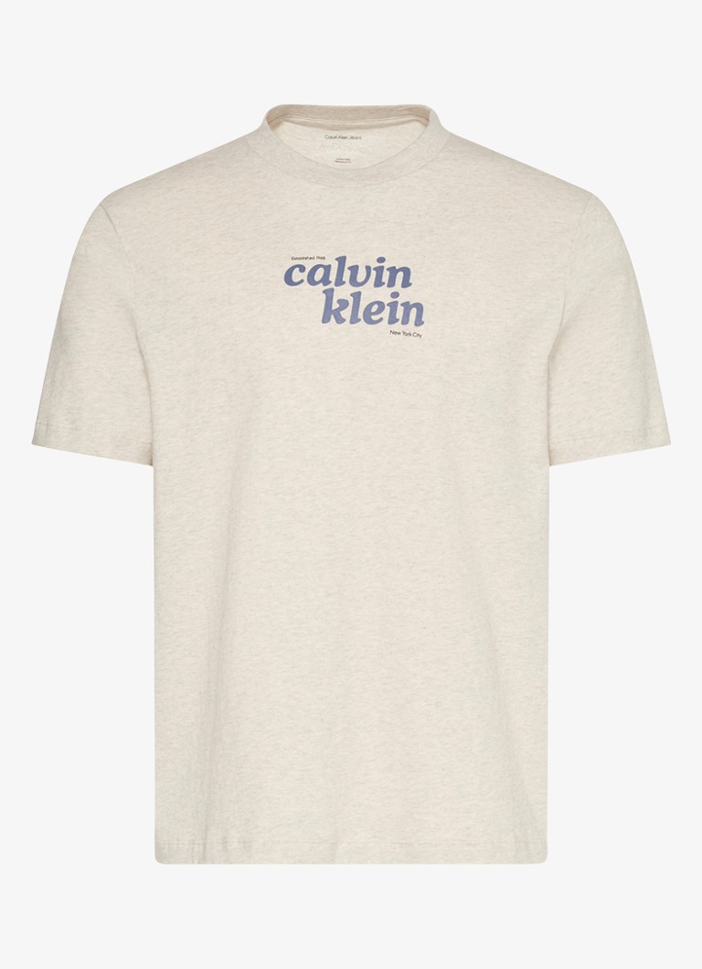 Calvin Klein Heren T-shirt met logo in de kleur Creme