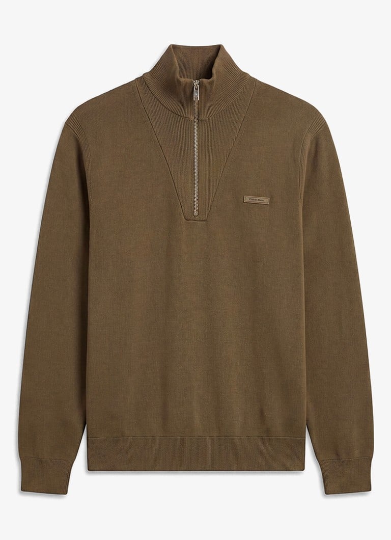 Calvin Klein Heren Sweater met halve rits in de kleur Olijfgroen