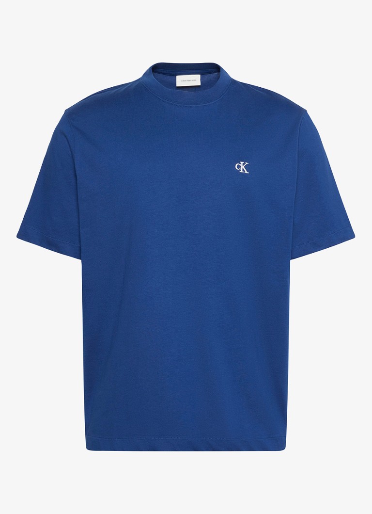 Calvin Klein Heren T-shirt met logoborduring in de kleur Estate Blue-5MA / Blauw