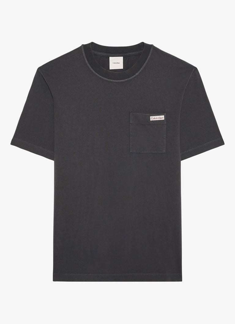 Calvin Klein Heren T-shirt met borstzak in de kleur Antraciet