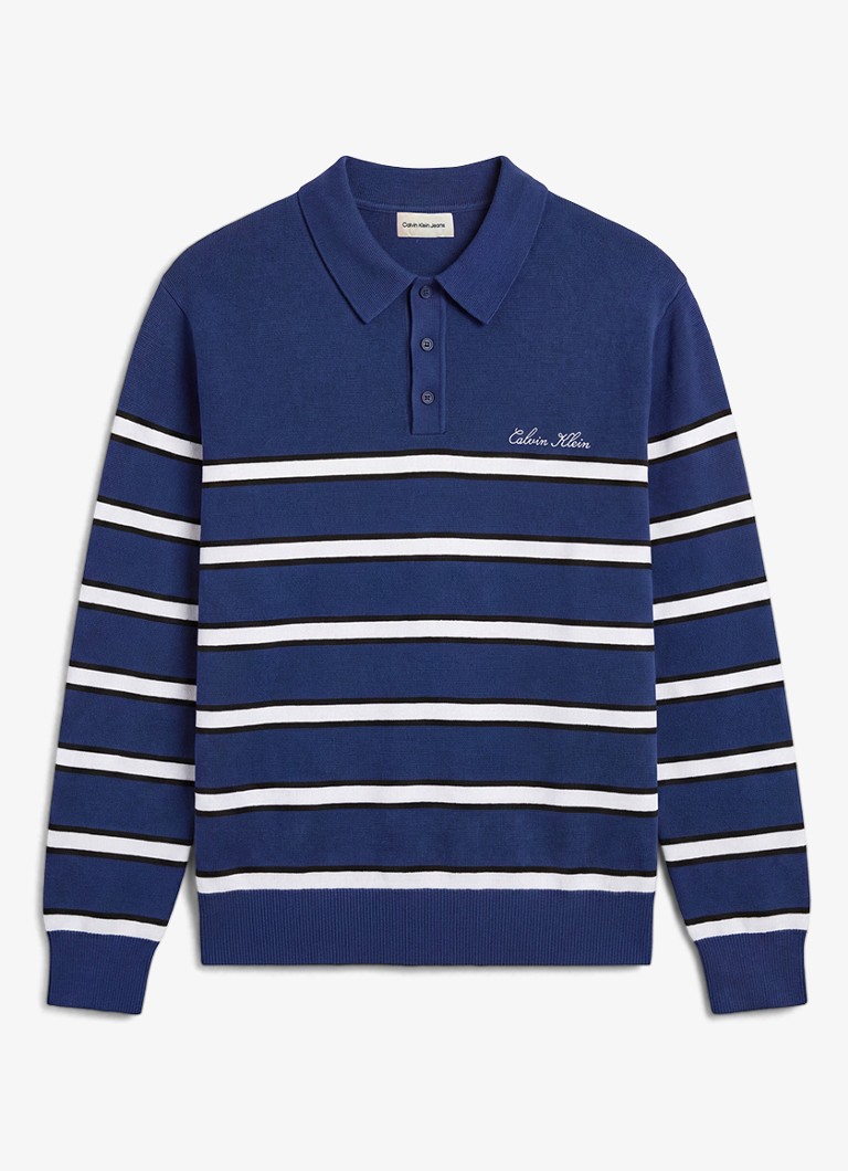 Calvin Klein Heren Fijngebreide trui met streepprint in de kleur Staalblauw