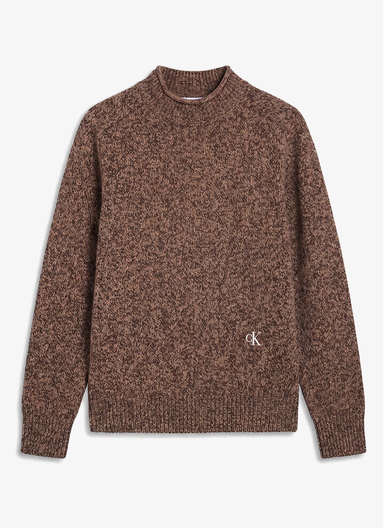 Calvin Klein Heren Grofgebreide trui met logo in de kleur Bruin
