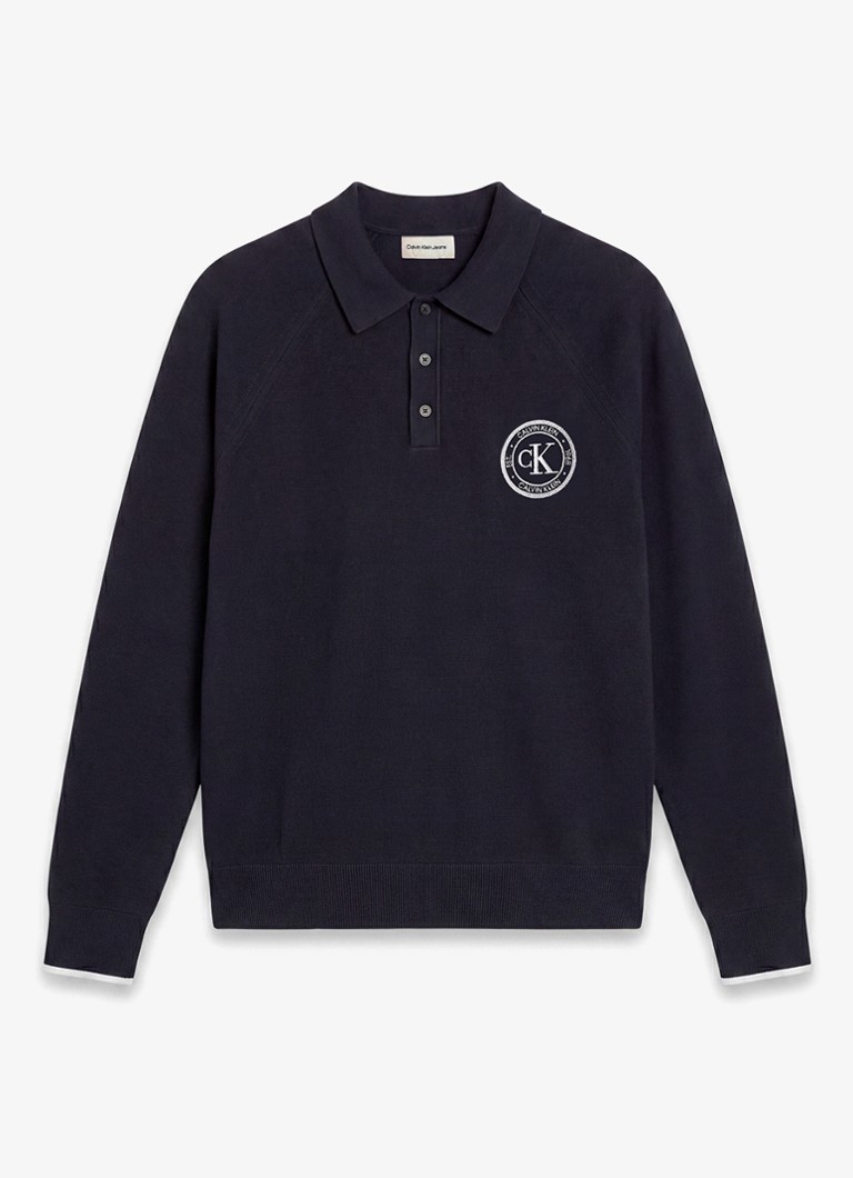 Calvin Klein Heren Fijngebreide trui met logo in de kleur Donkerblauw