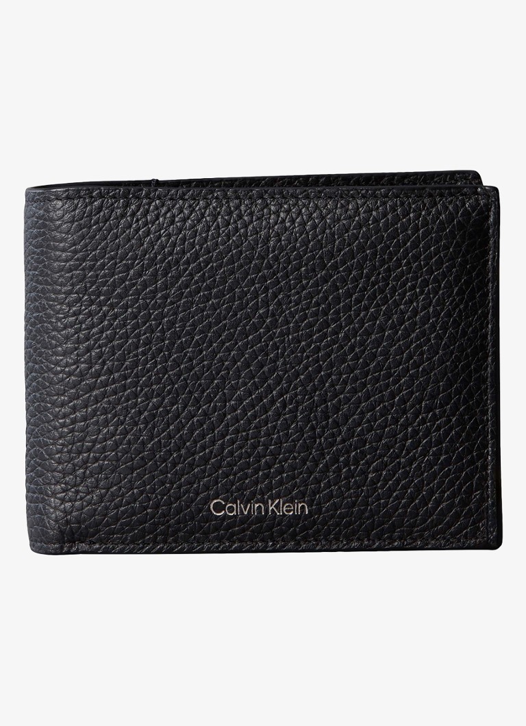 Calvin Klein Heren Portemonnee van leer met structuur en logo in de kleur Zwart