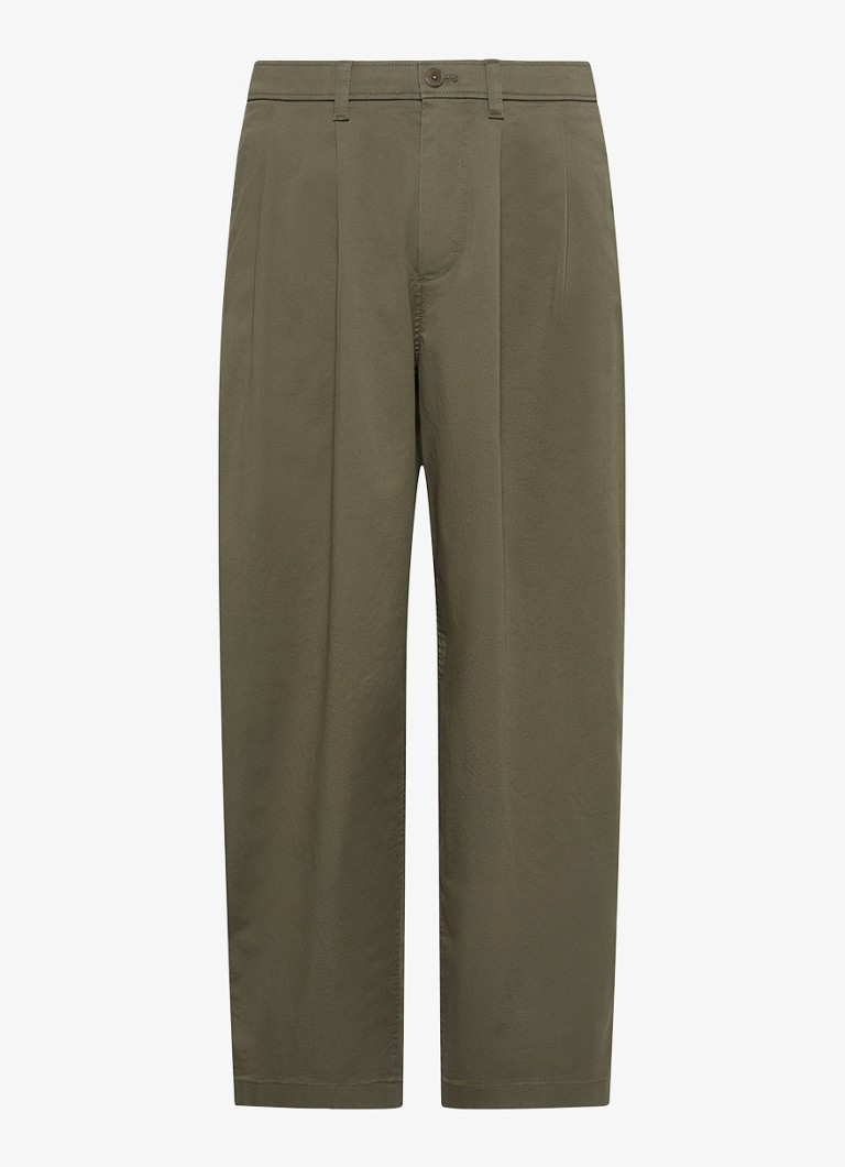 Calvin Klein Heren Straight fit chino met plooien in de kleur Olijfgroen