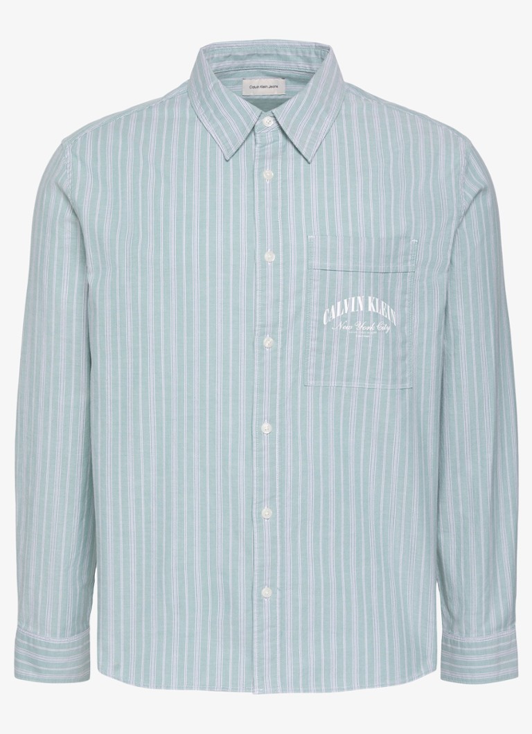 Calvin Klein Heren Overhemd met streepprint in de kleur Groen