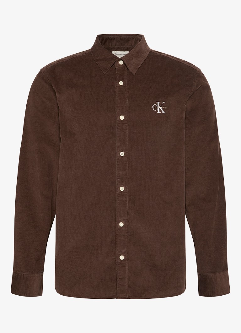 Calvin Klein Heren Comfort fit overhemd van corduroy met borstzak in de kleur Kastanjebruin