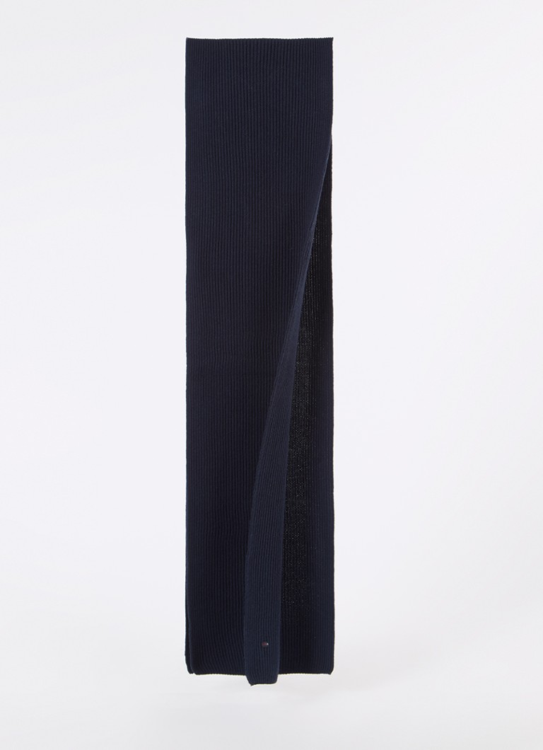 Tommy Hilfiger Heren Ribgebreide sjaal in kasjmierblend 185 x25 cm in de kleur Donkerblauw