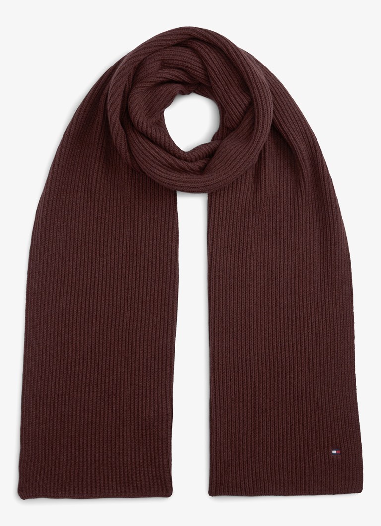 Tommy Hilfiger Heren Ribgebreide sjaal in kasjmierblend 185 x25 cm in de kleur Red Wine Melange-XIU