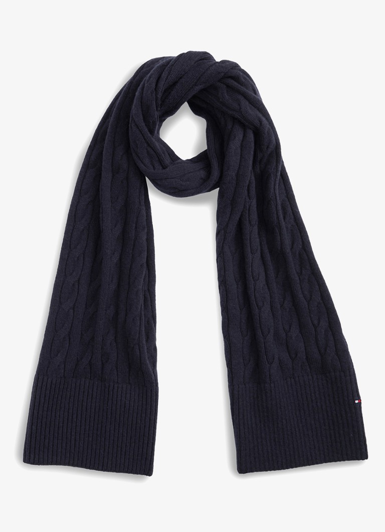 Tommy Hilfiger Heren Kabelgebreide sjaal in lamswolblend in de kleur Blauwgrijs