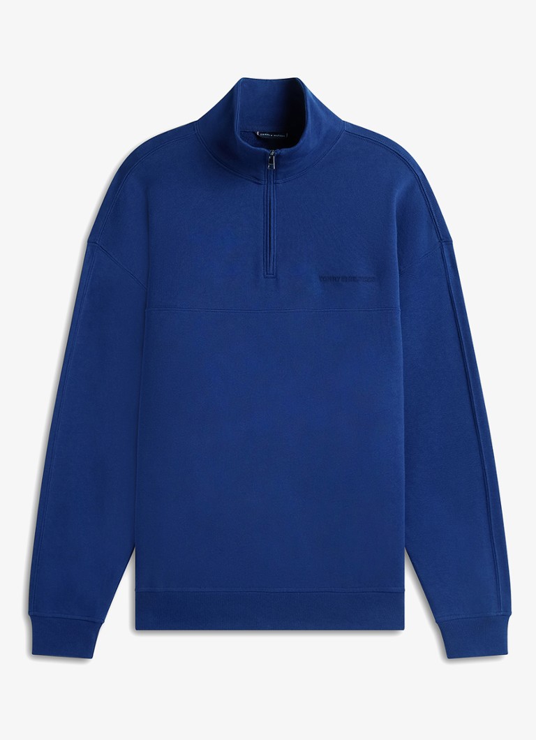 Tommy Hilfiger Heren Sweater met halve rits in de kleur Kobaltblauw