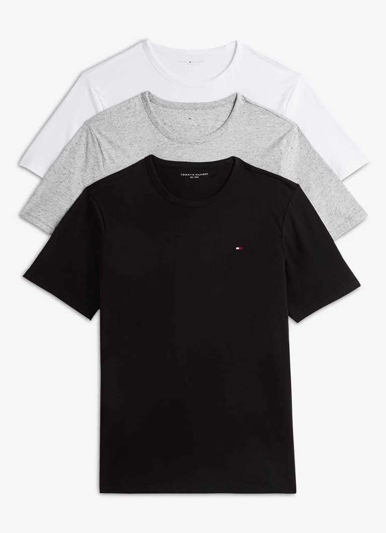 Tommy Hilfiger Heren T-shirt met logo in 3-pack in de kleur Grijs