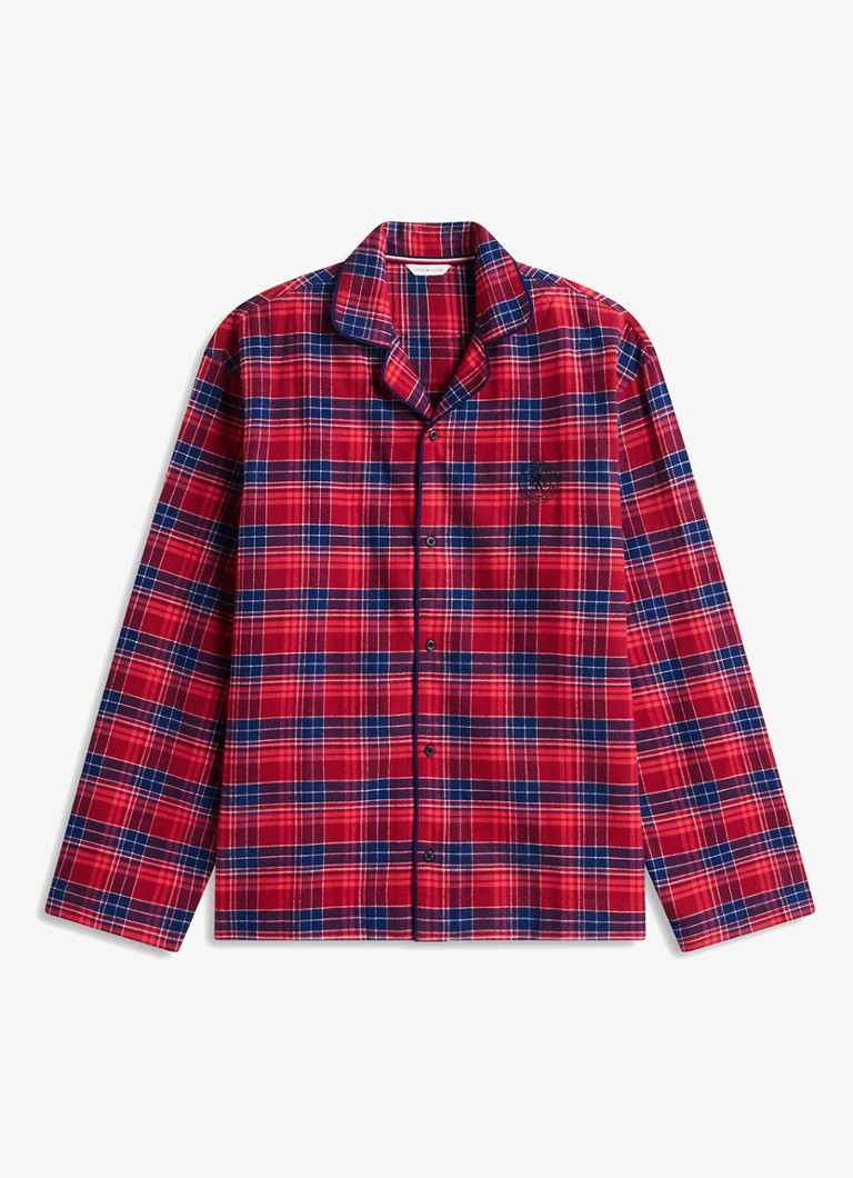 Tommy Hilfiger Heren Pyjamaset met ruitdessin 2-delig in de kleur Check Global Stp Medium Red-0QJ