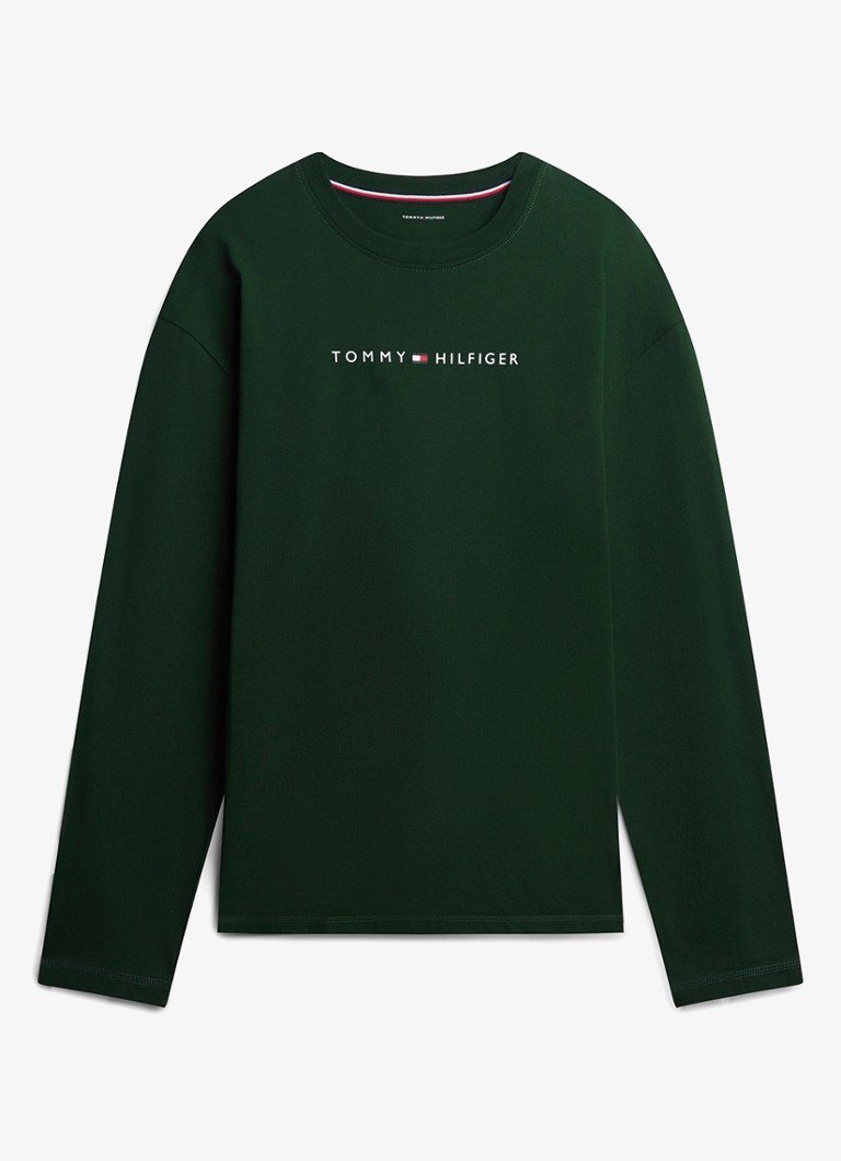 Tommy Hilfiger Heren Pyjamashirt met logoprint in de kleur Donkergroen