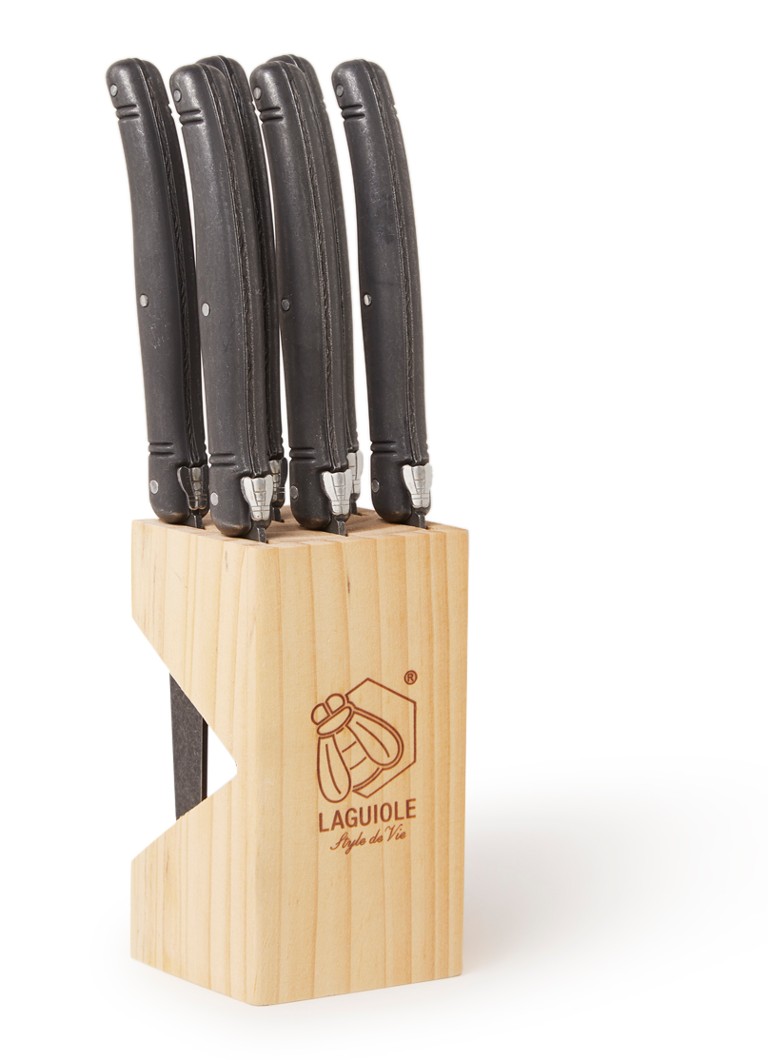 Laguiole Style de Vie Premium Line messenblok met steakmessenset 6-delig Zwart - Deal