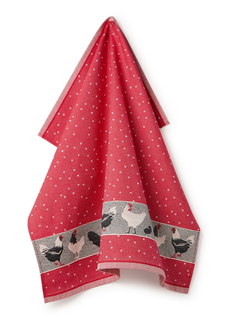 Bunzlau Castle Chickens theedoek van katoen 65 x 65 cm Steenrood - Deal