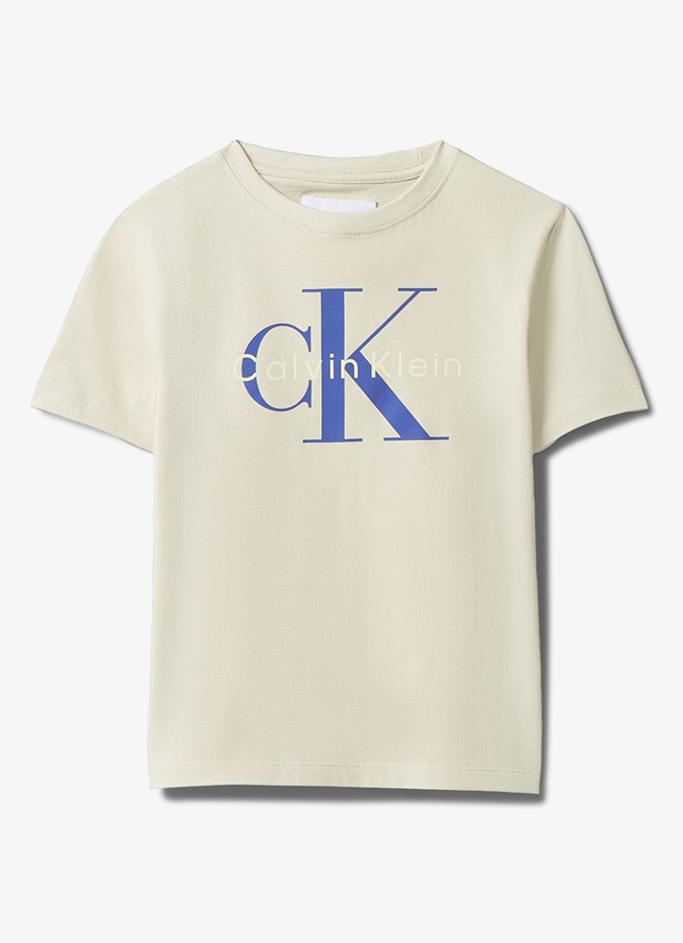 Calvin Klein Jongens T-shirt met logo in de kleur Beige