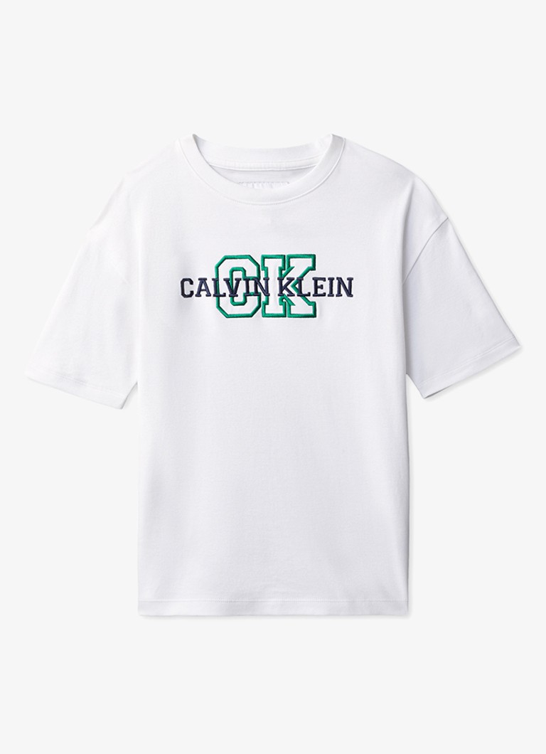 Calvin Klein Jongens T-shirt met logoborduring in de kleur Wit